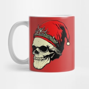 Digital Art of a Skeleton Wearing a Santa Hat and Holding a Christmas Tree Sticker Mug